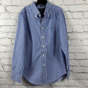 Ralph Lauren Cotton Poplin Button Down Shirt Royal Blue White Checked M (10-12)